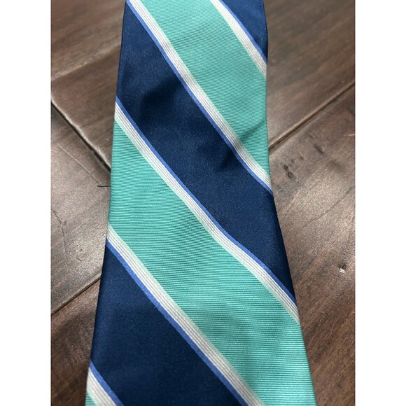 Club Room Striped Silk Necktie Navy Blue Green White Diagonal Stripe Classic - Picture 3 of 8